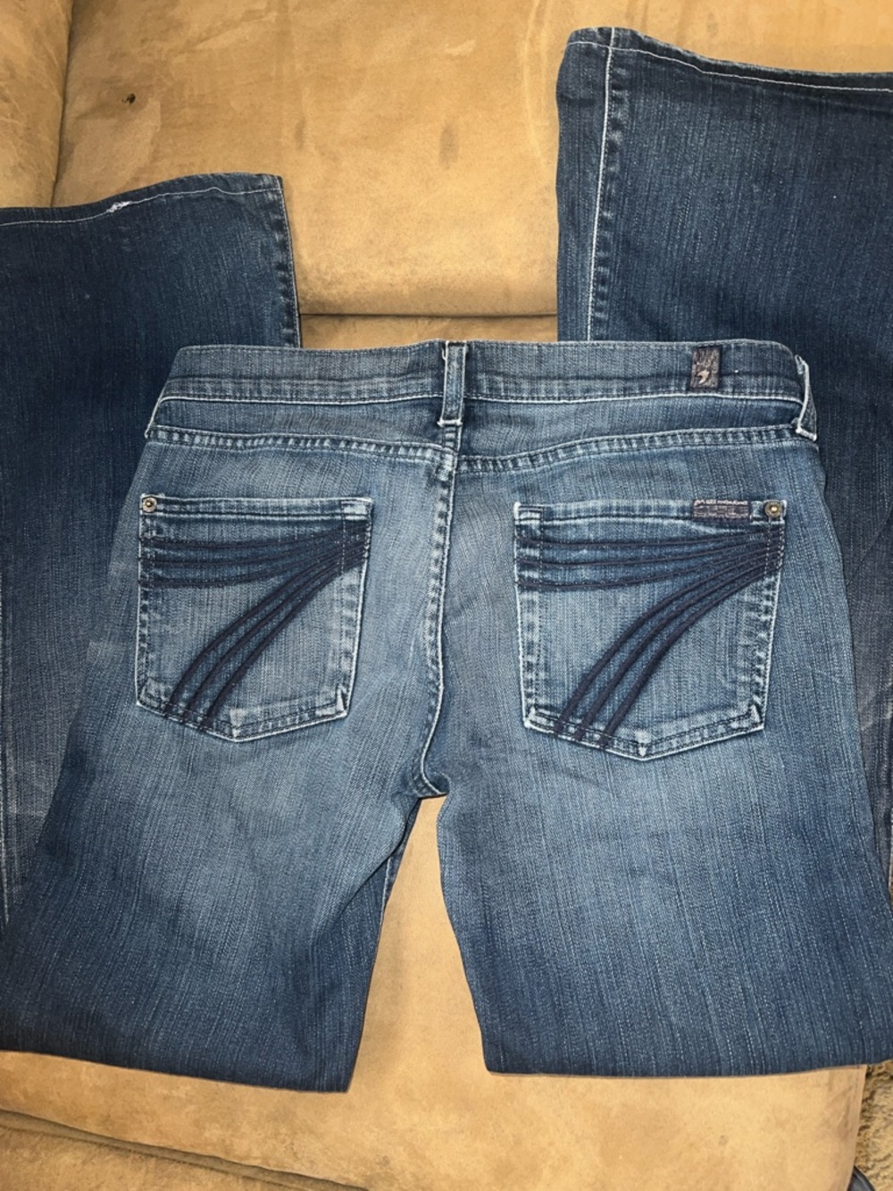 7 For All Mankind Women's Medium Blue Bootcut Jeans with Back Pocket Stitching